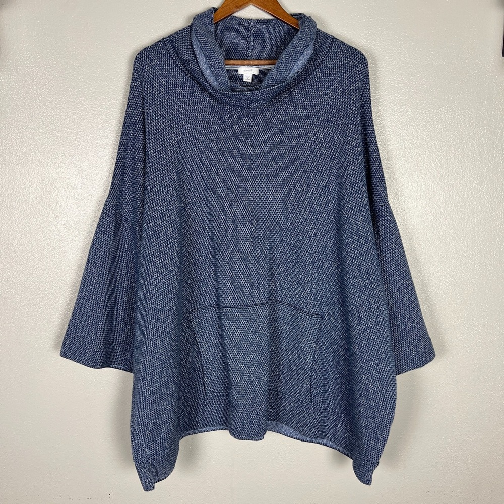Pure J Jill Sweater 4X Blue Knit Cowl Neck Kangaroo Pocket 3/4 Sleeve Relaxed